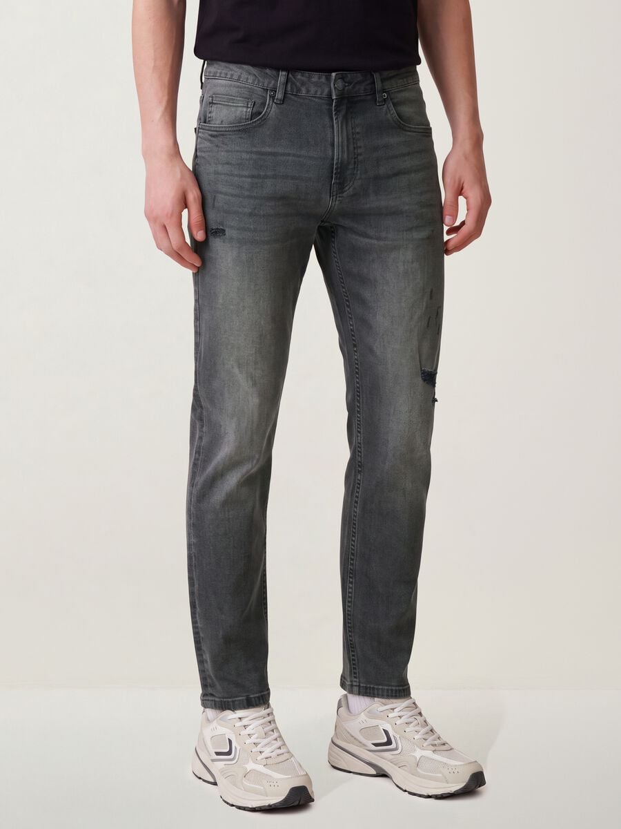 Regular-fit grey denim jeans in stretch cotton_1