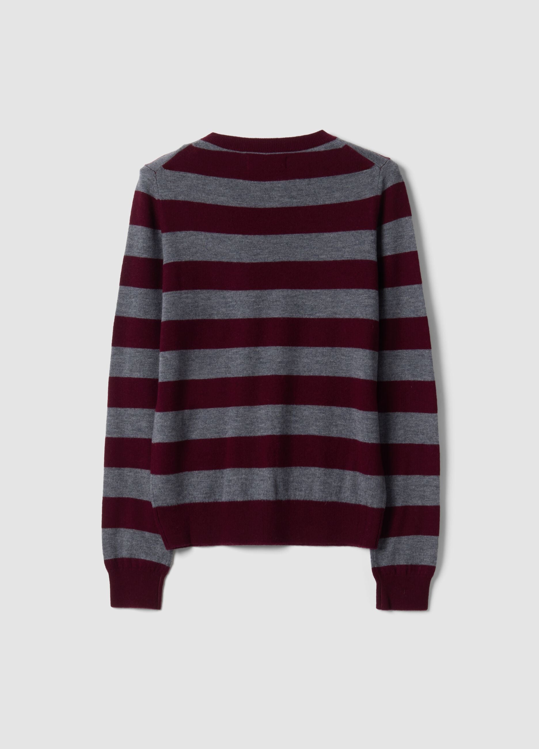 Maglia rossa in pura lana a righe con girocollo