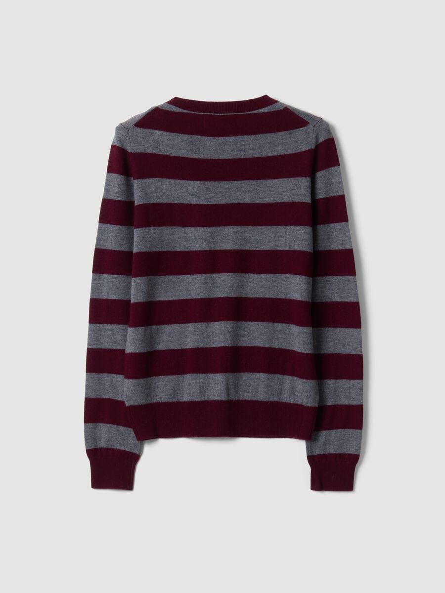 Maglia rossa in pura lana a righe con girocollo_2