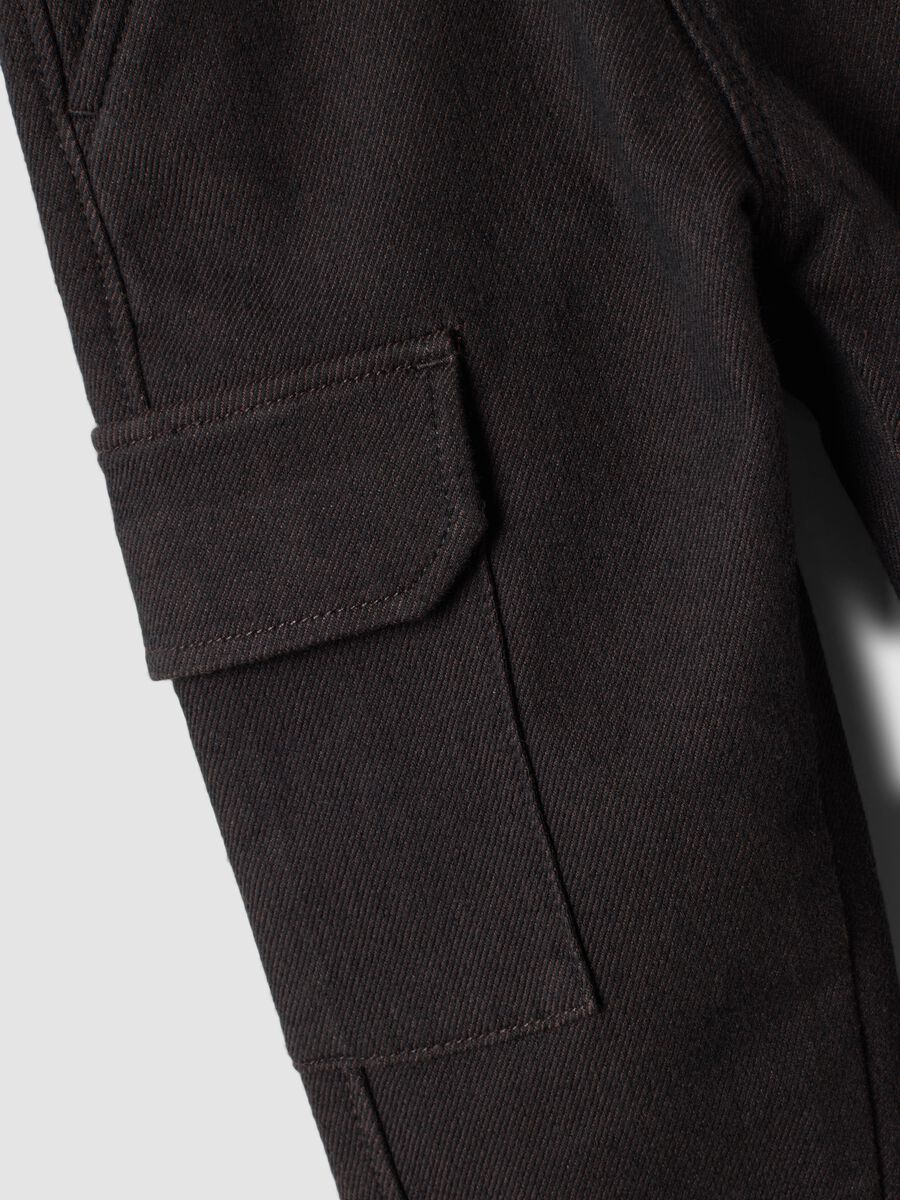 Brown comfort-fit stretch cotton cargo trousers_3