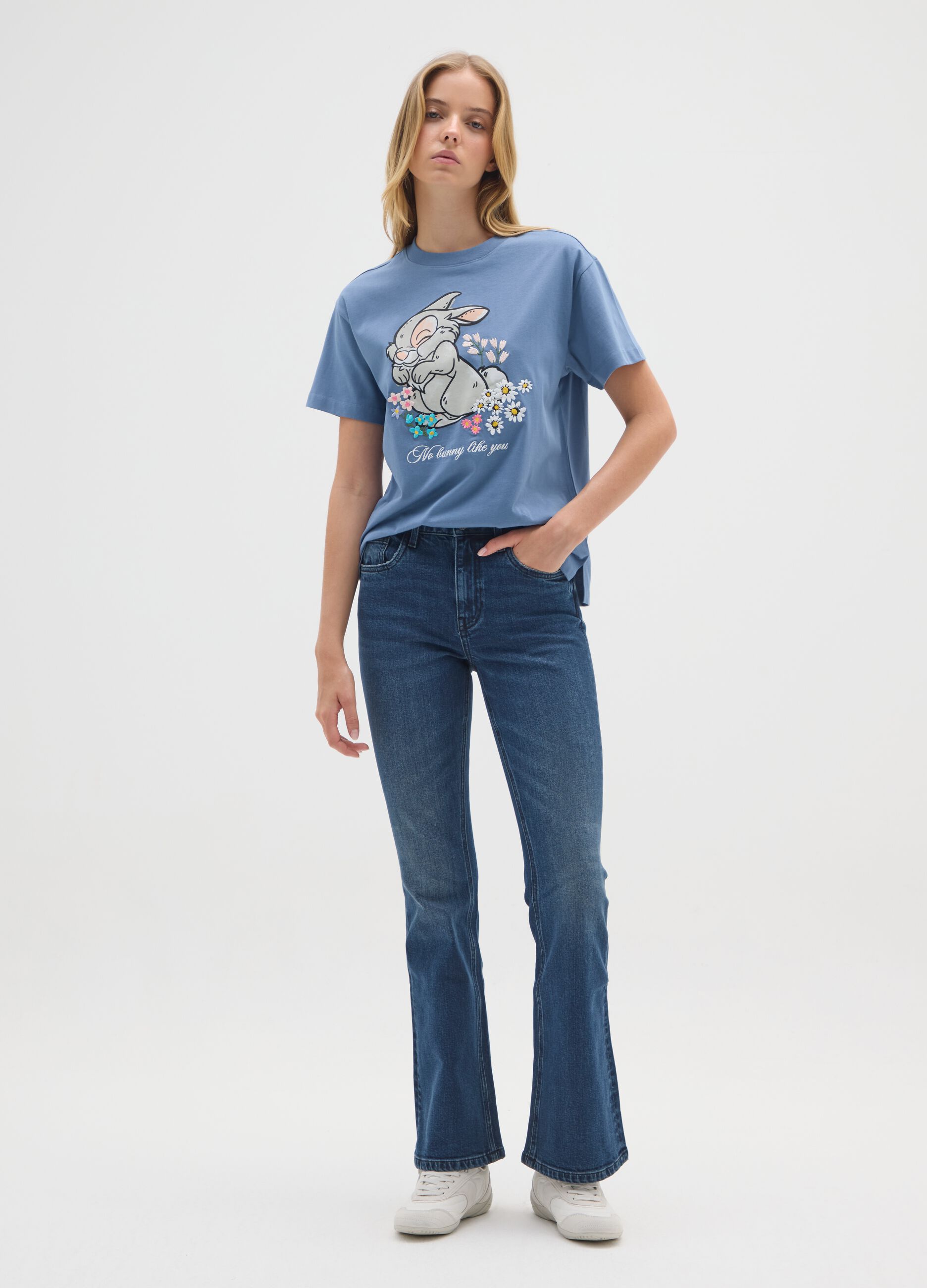 Regular fit blue pure cotton t-shirt