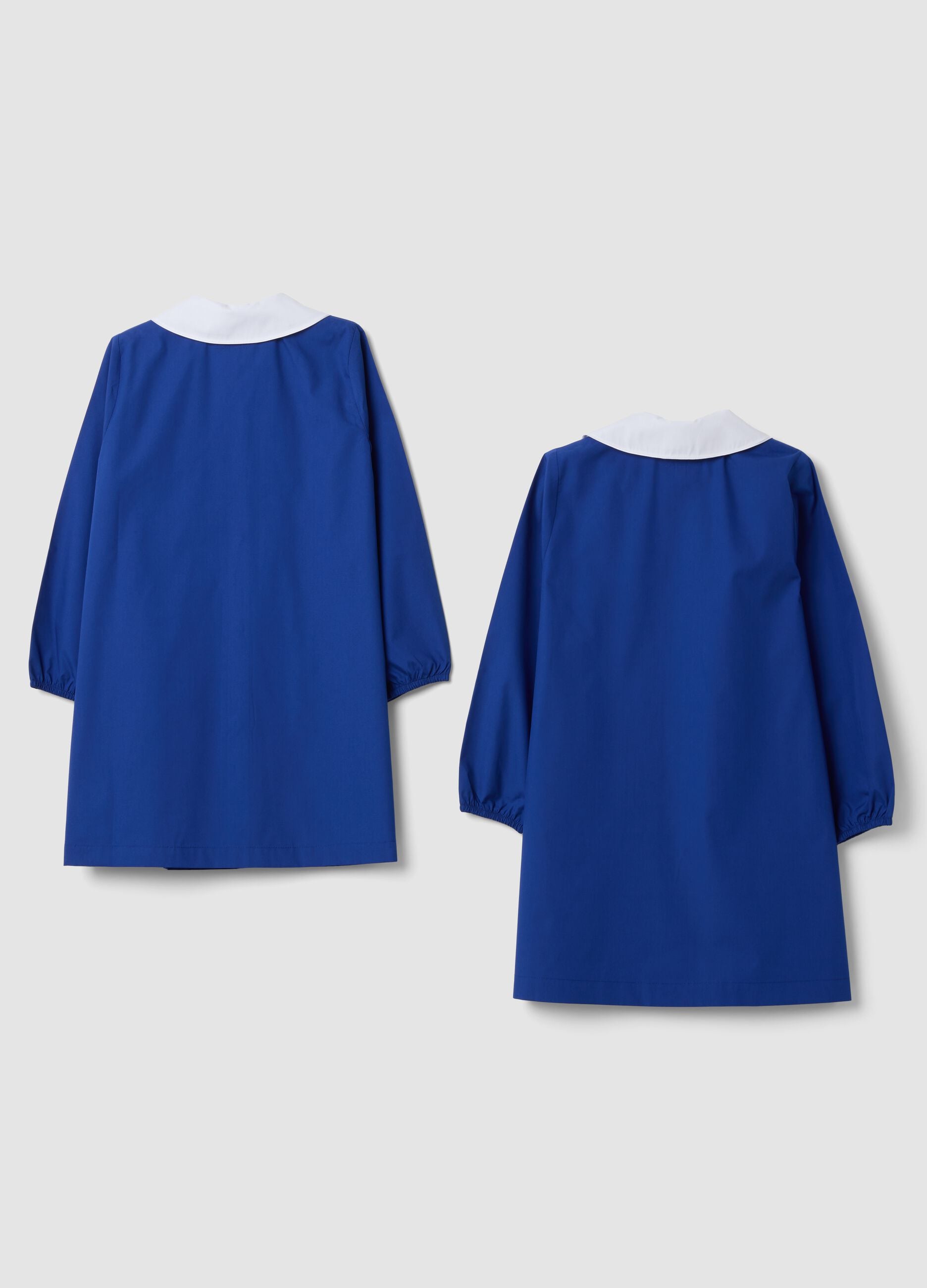 2-pack of blue school aprons with white collar