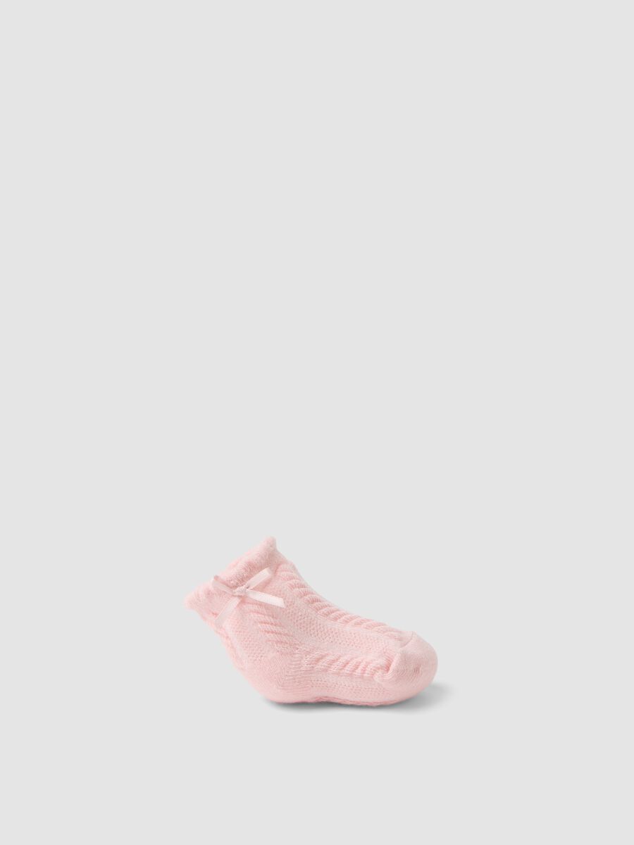 Pink organic cotton blend baby girl booties with bow_0