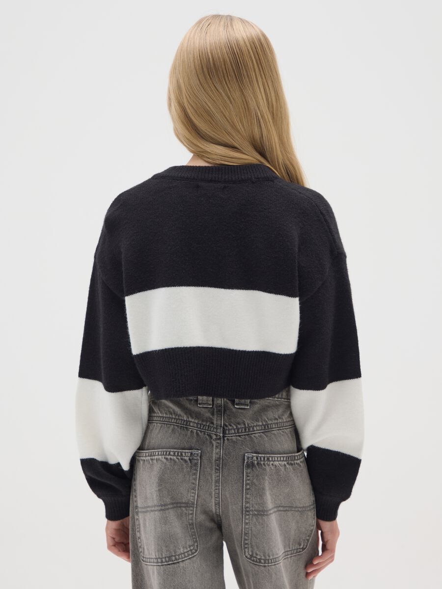 Girls' striped black and white cardigan with buttons_1