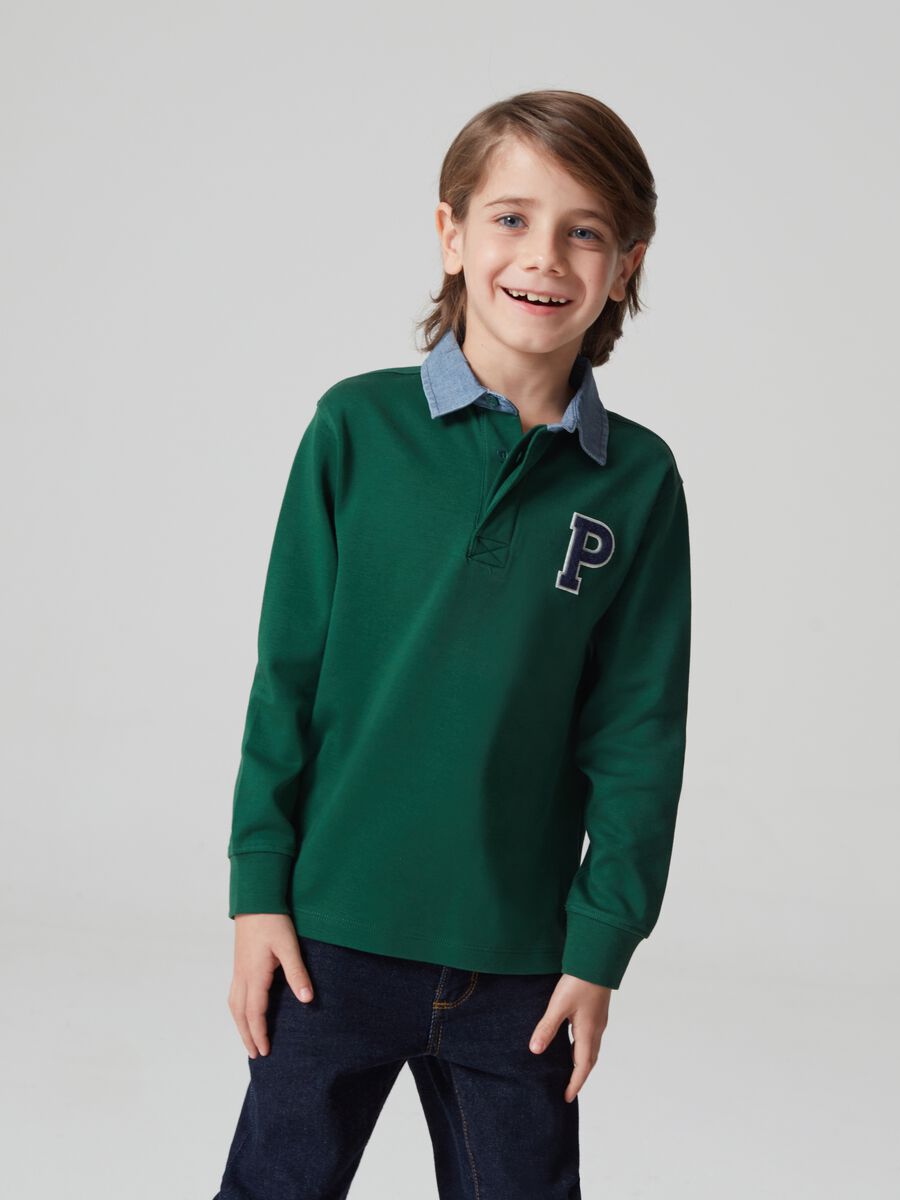 Polo shirt with long sleeves and bouclé patch_0