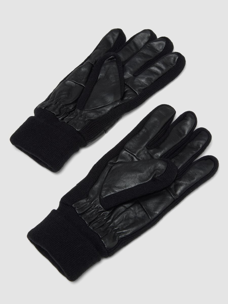 Schwarze Handschuhe aus echtem Lammleder mit Strickb&uuml;ndchen_1