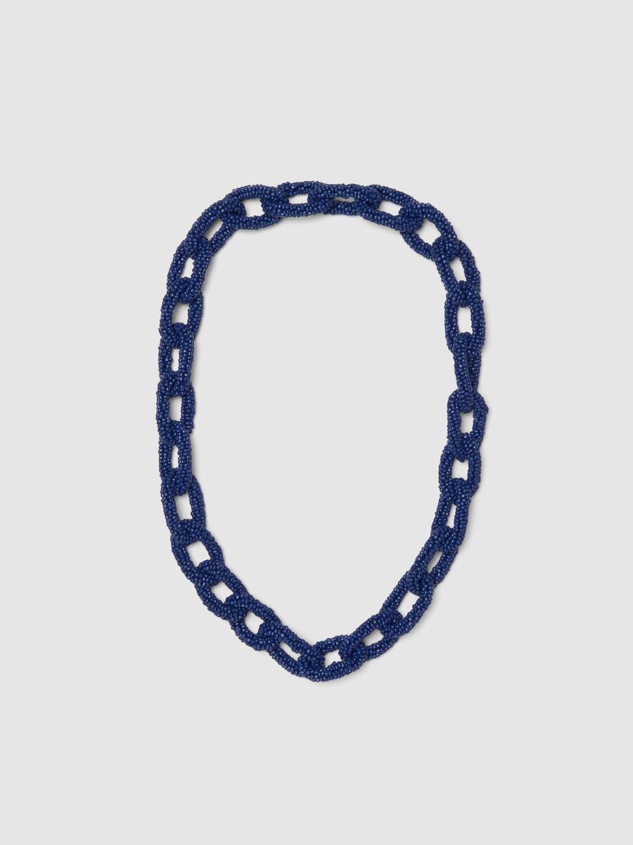 Blue necklace with braided glass beads_0