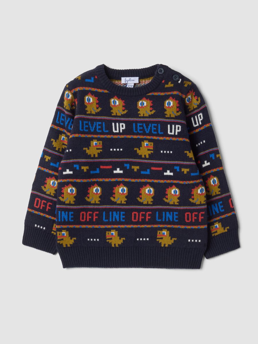 Blue crew-neck jacquard knit jumper, regular fit_0