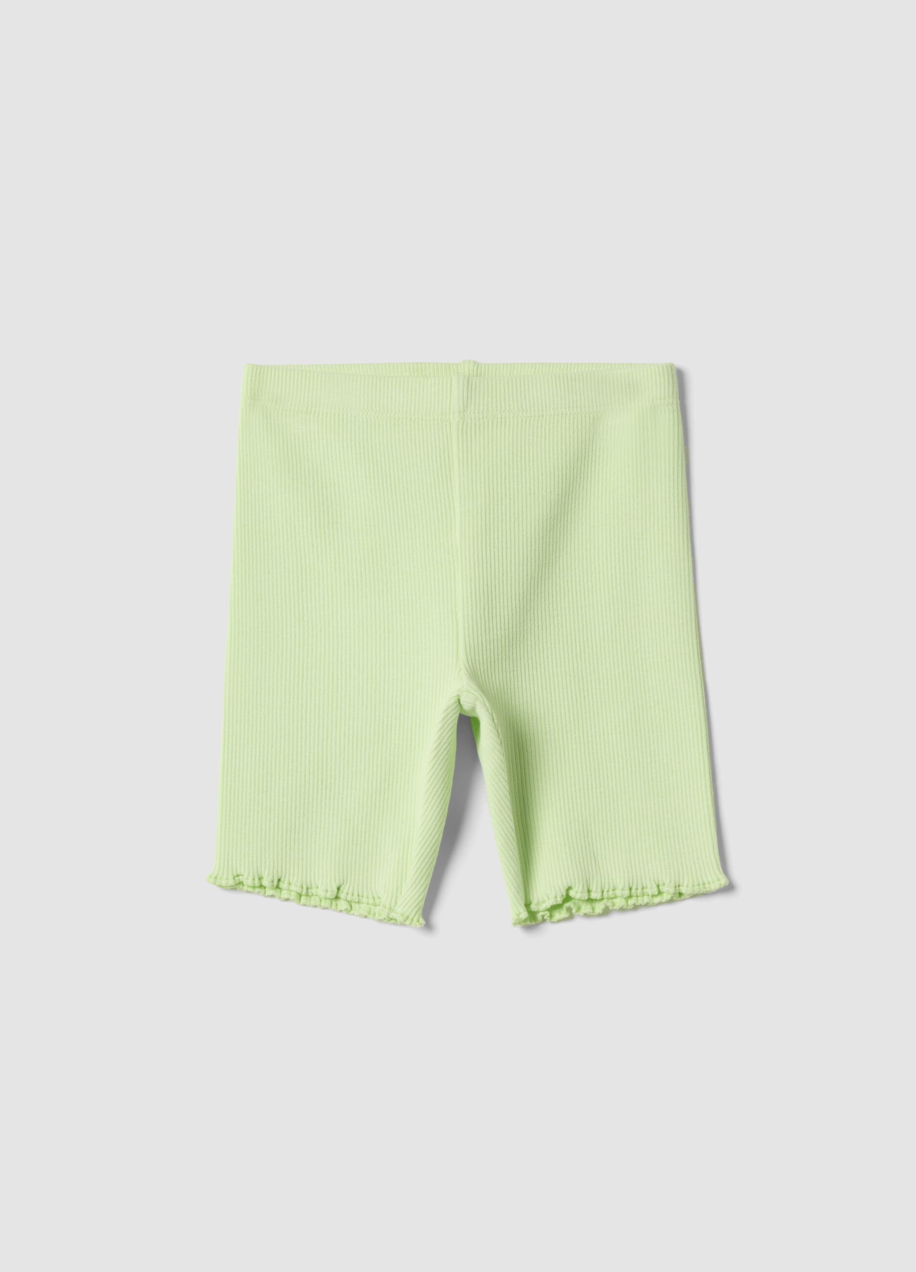 Gr&uuml;ne gerippte Shorts aus Stretch-Baumwolle f&uuml;r Baby-M&auml;dchen, Regular Fit
