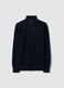 Pure cotton blue regular fit sweater with high neck and zip_4