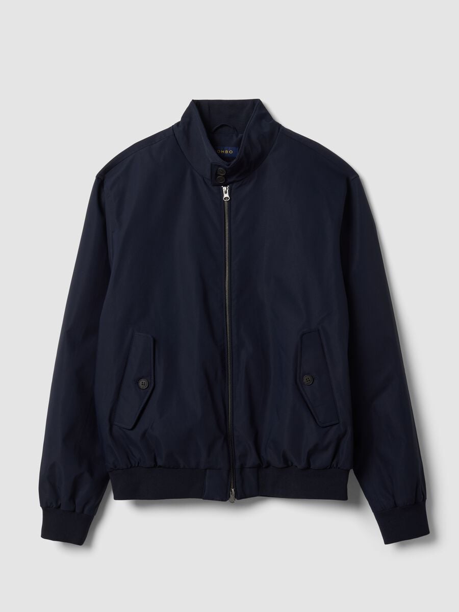 Navy blue regular-fit jacket with zip and high collar_0