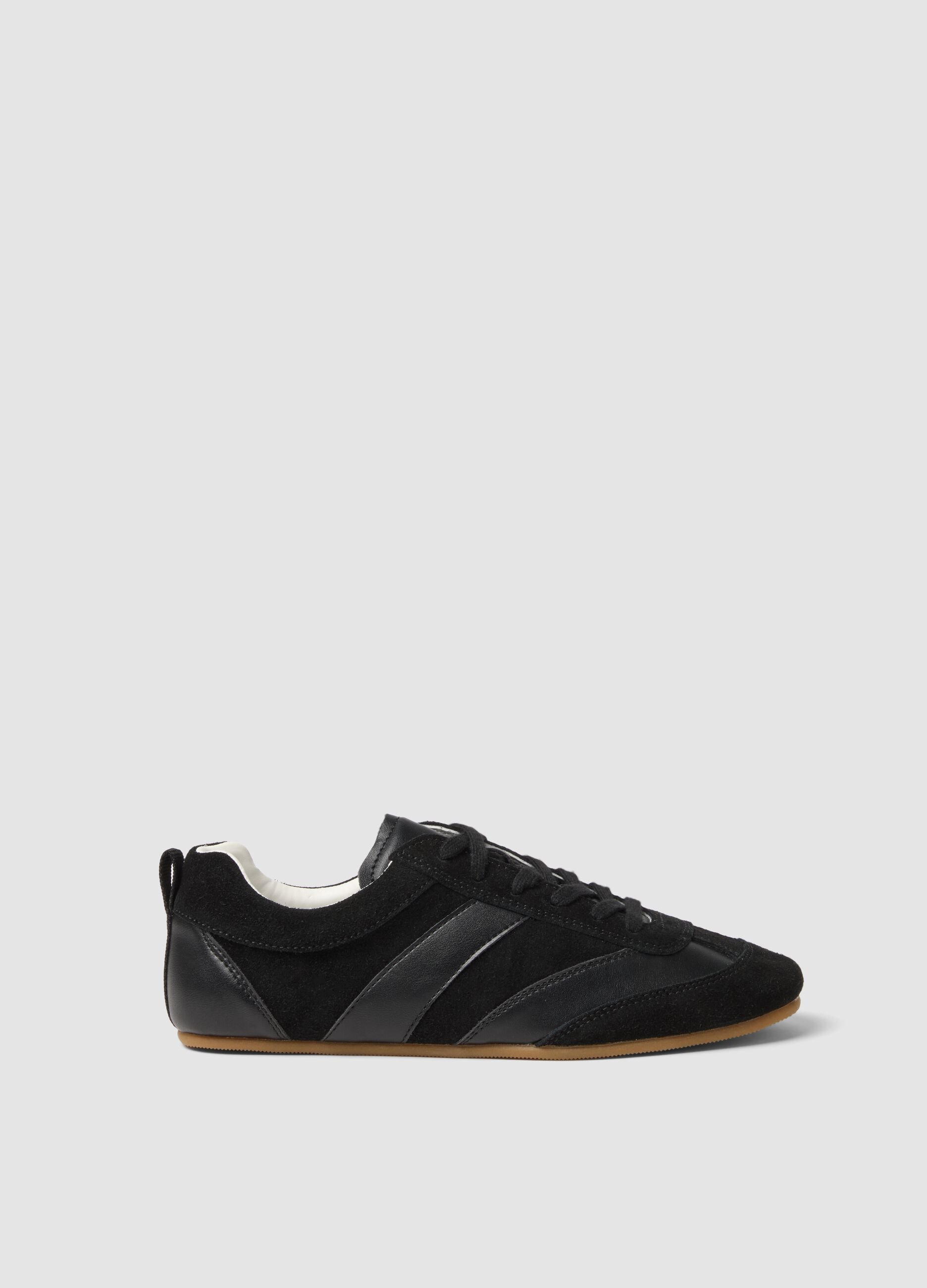 Black genuine leather sneakers