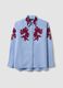 Camicia azzurra in popeline di puro cotone con ricami floreali regular fit_4