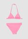 Pink triangle bikini in stretch fabric with frills_1