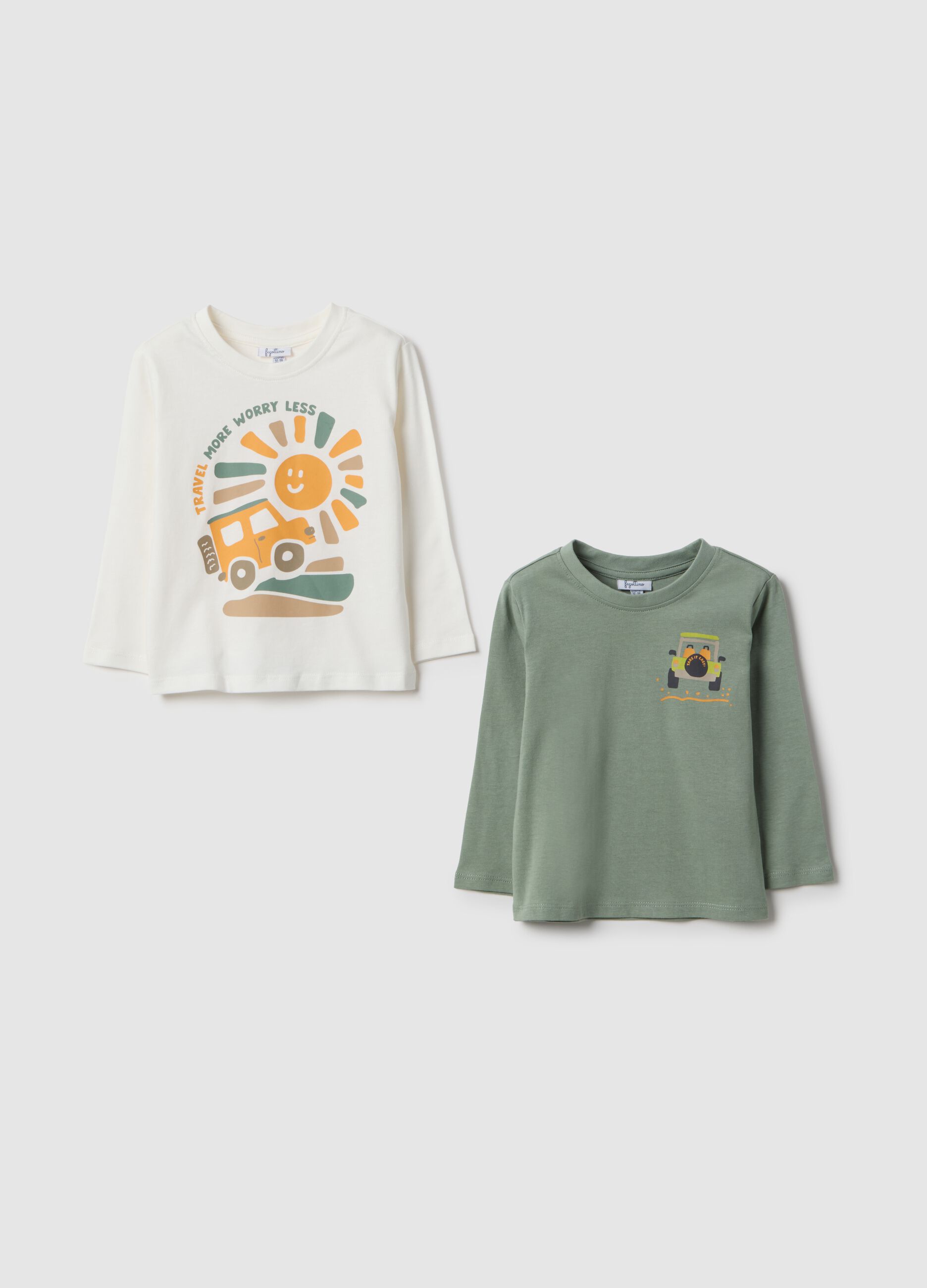 Kids' Multicolour Cotton T-shirt Twin Pack, Regular Fit