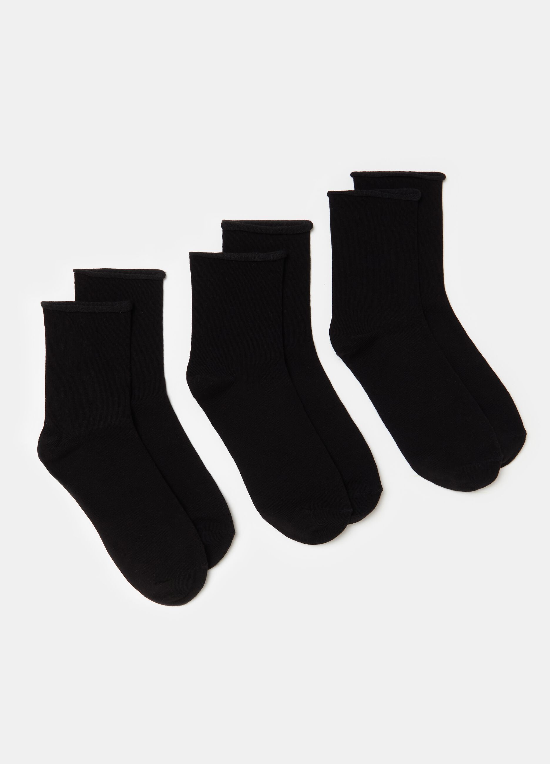 Three-pair pack short socks with gathered hem