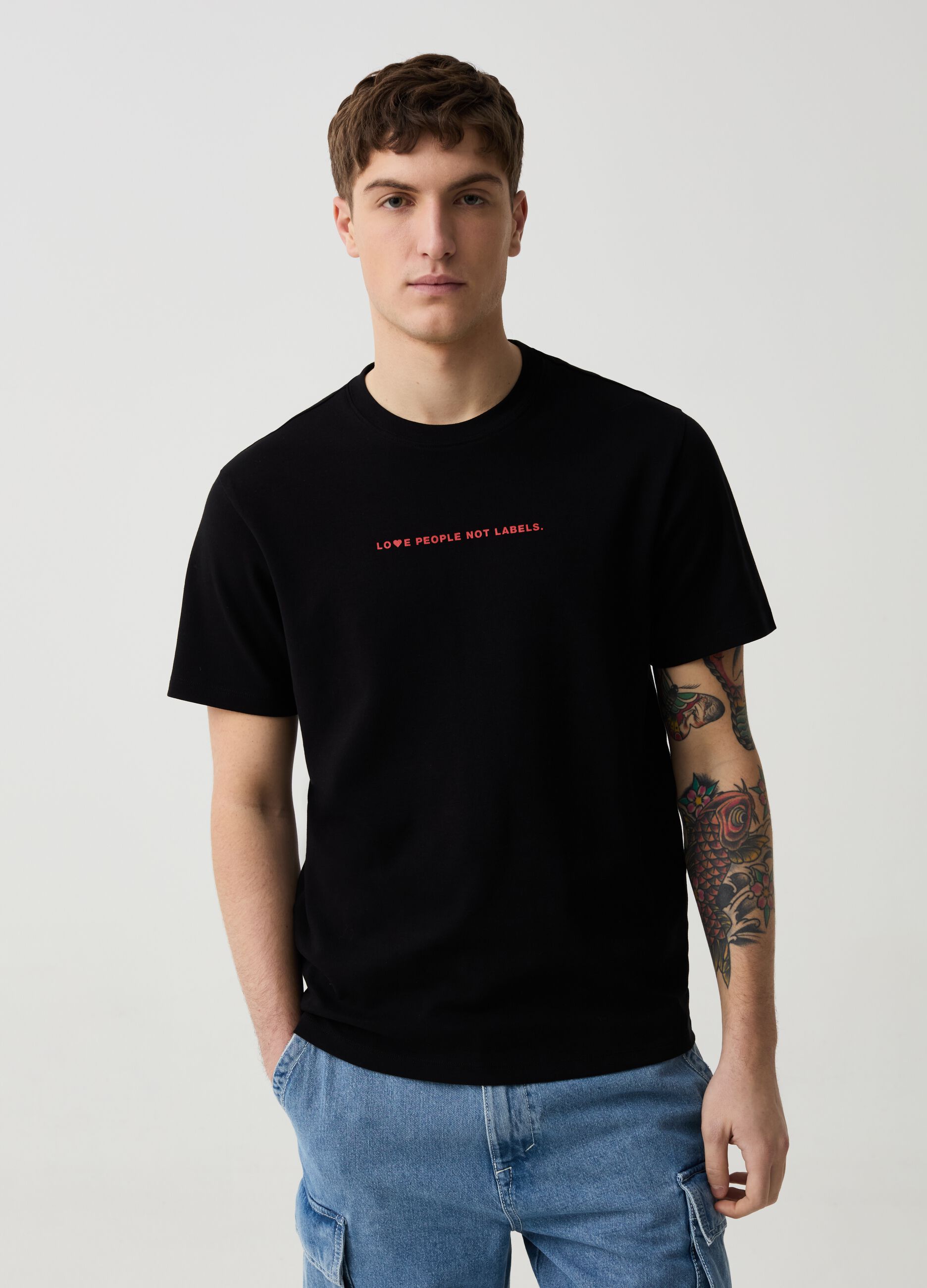 Cotton T-shirt with lettering print