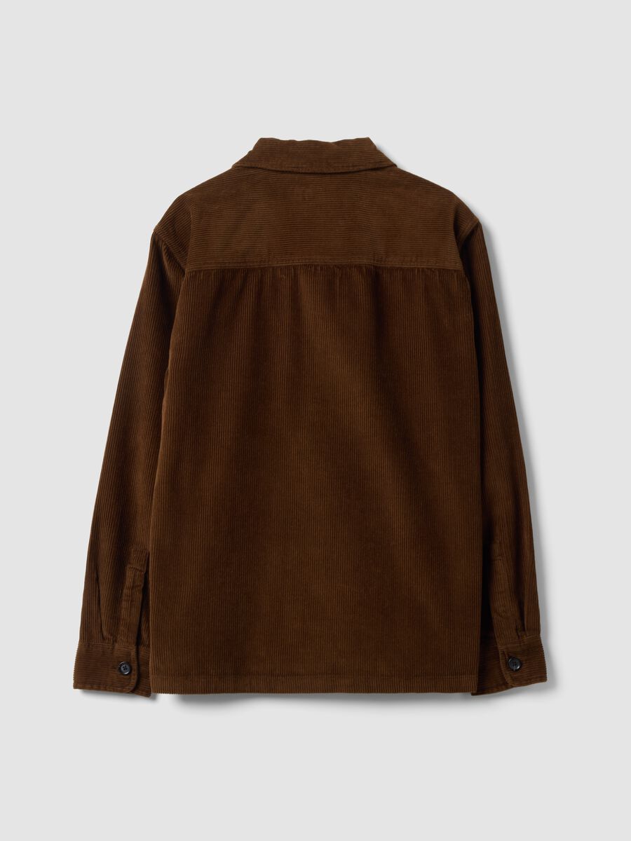 Brown ribbed pure cotton shacket with buttons_6