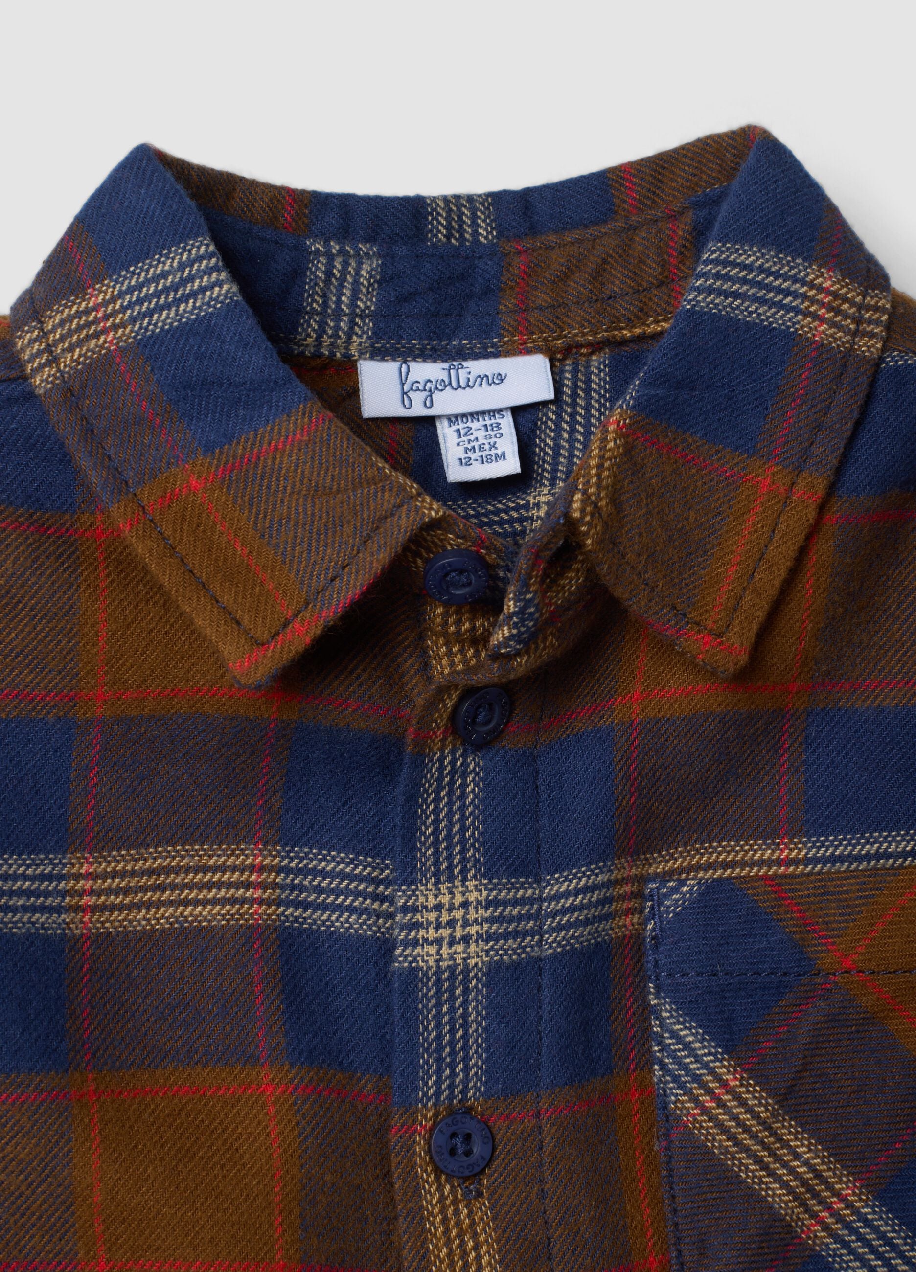 Blaue karierte Hemdbluse aus reiner Baumwolle