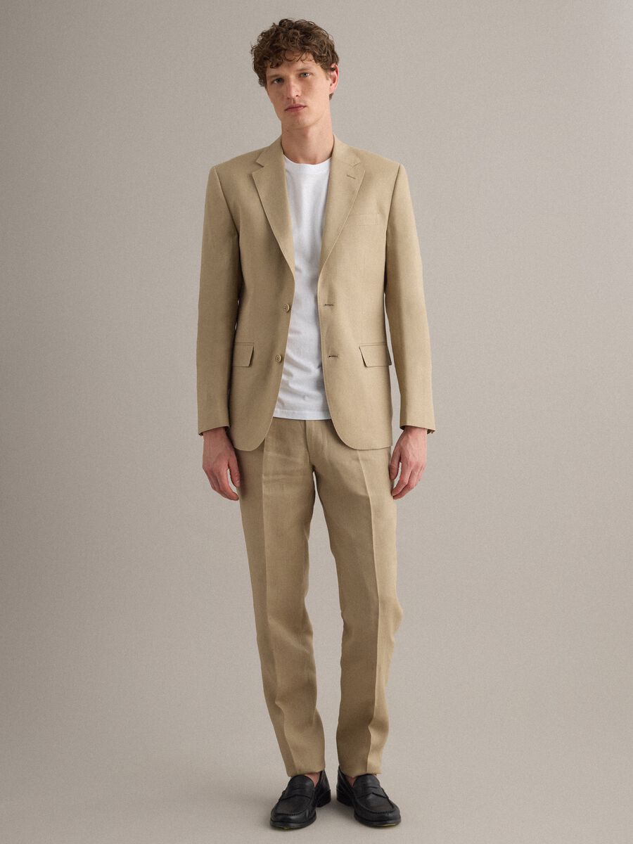 Beige Pure Linen Slim Fit Blazer_1
