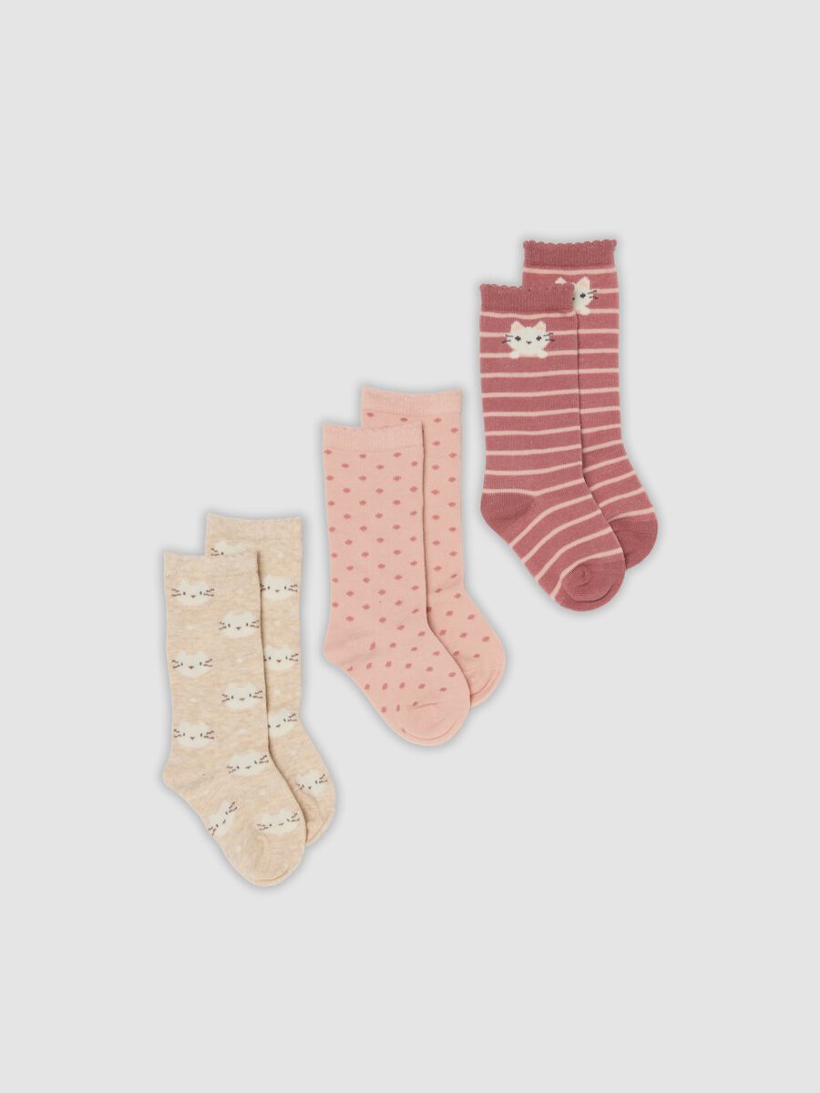 Tripack di calze lunghe rosa in cotone organico elasticizzato_0