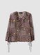 Purple patterned blouse with ruffles and tie neck_4