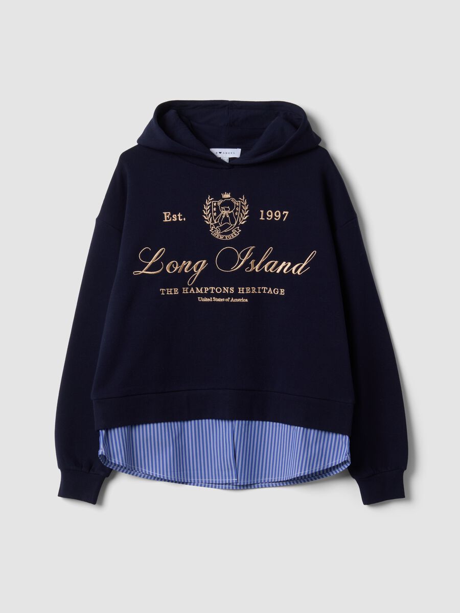 Blaue Hoodie aus Baumwollmix mit Hemdoptik-Einsatz_0