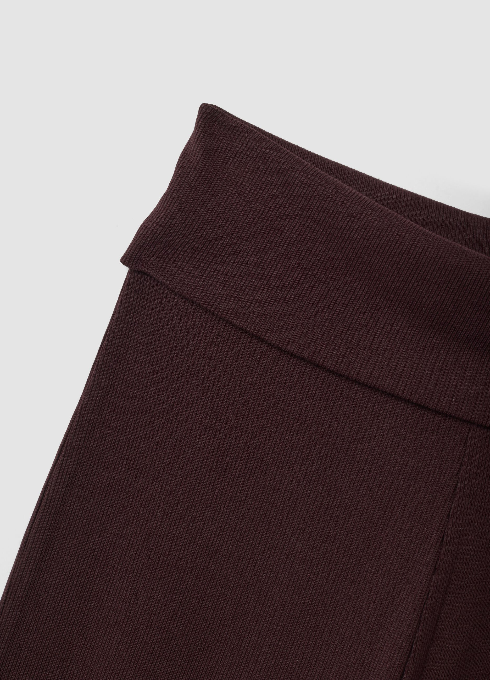 Leggings marroni flare fit in puro cotone a costine