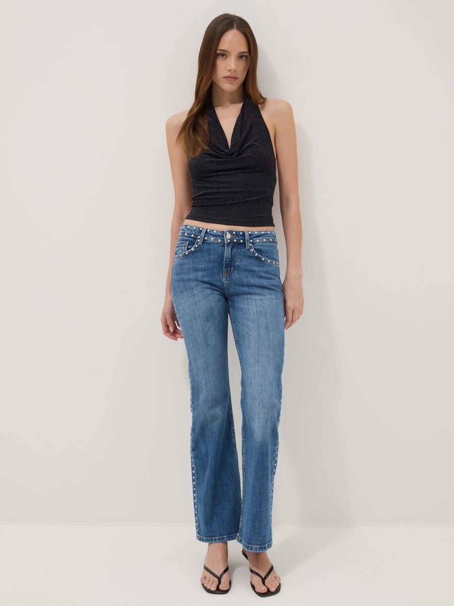 Black stretch top with draped neckline_2