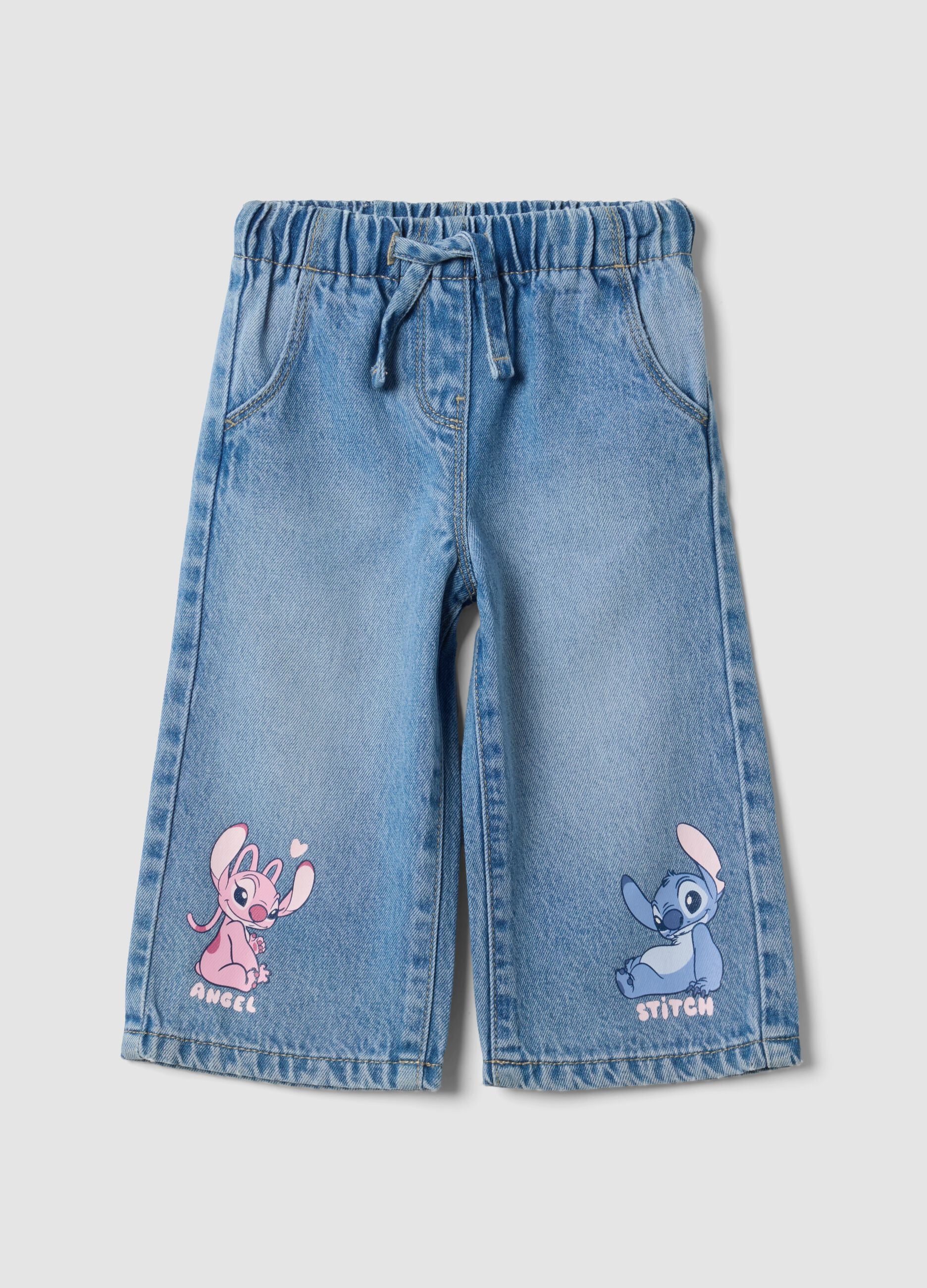 Hellblaue Jeans aus Baumwoll- und Lyocellmix mit Lilo & Stitch Print f&uuml;r Baby-M&auml;dchen