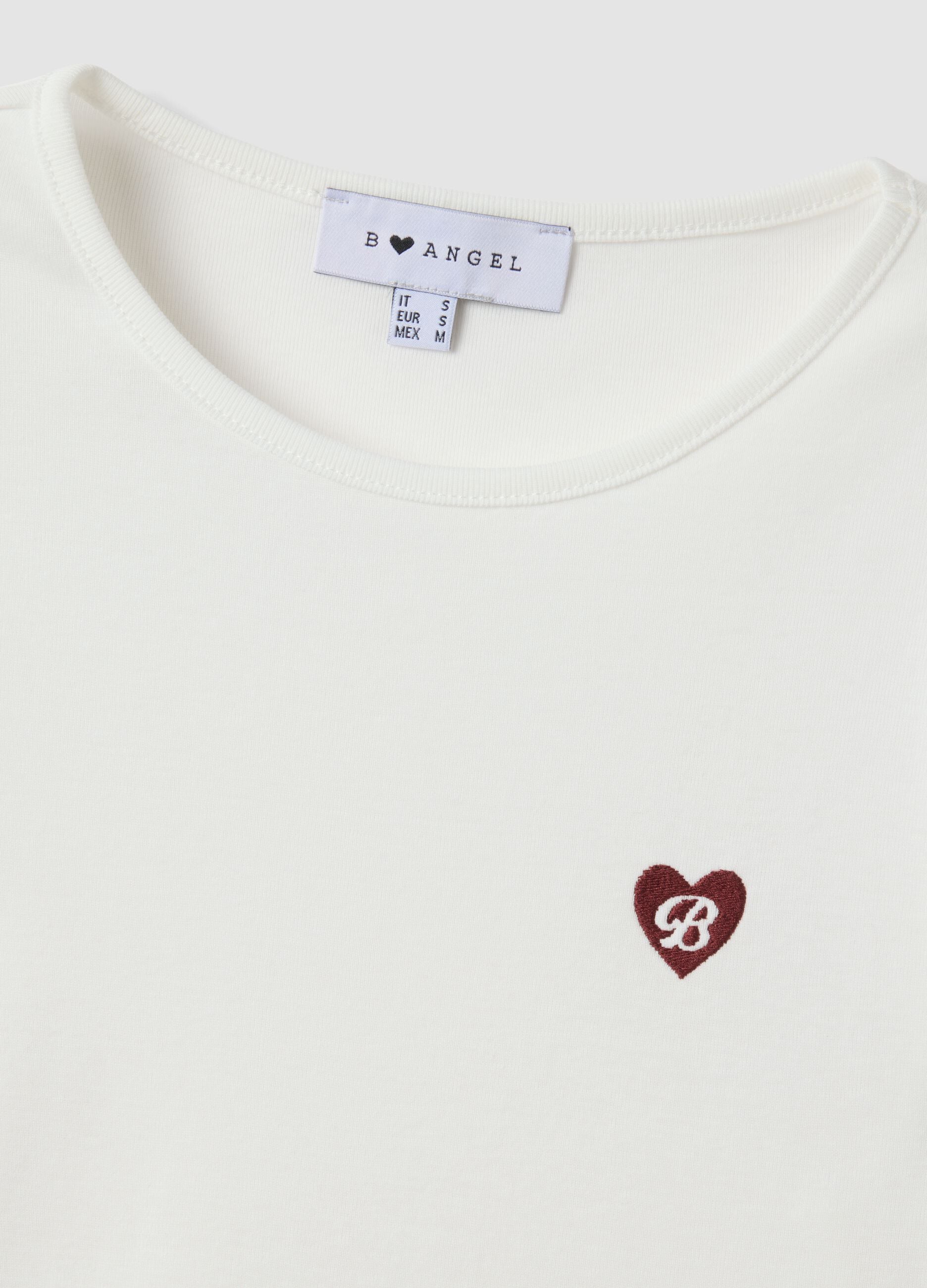 White pure cotton crew-neck T-shirt with heart print