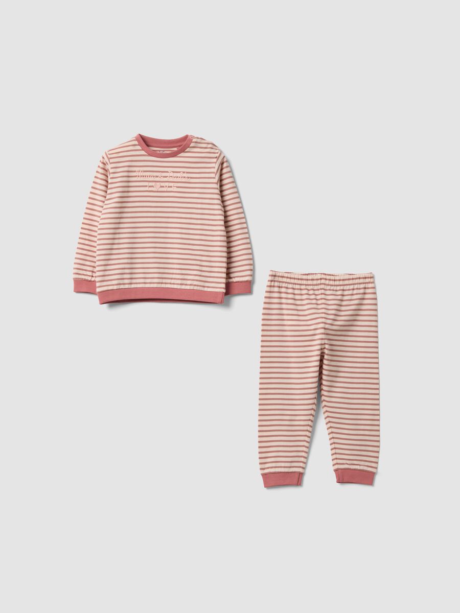 Pigiama rosa in puro cotone organico a righe con girocollo_0