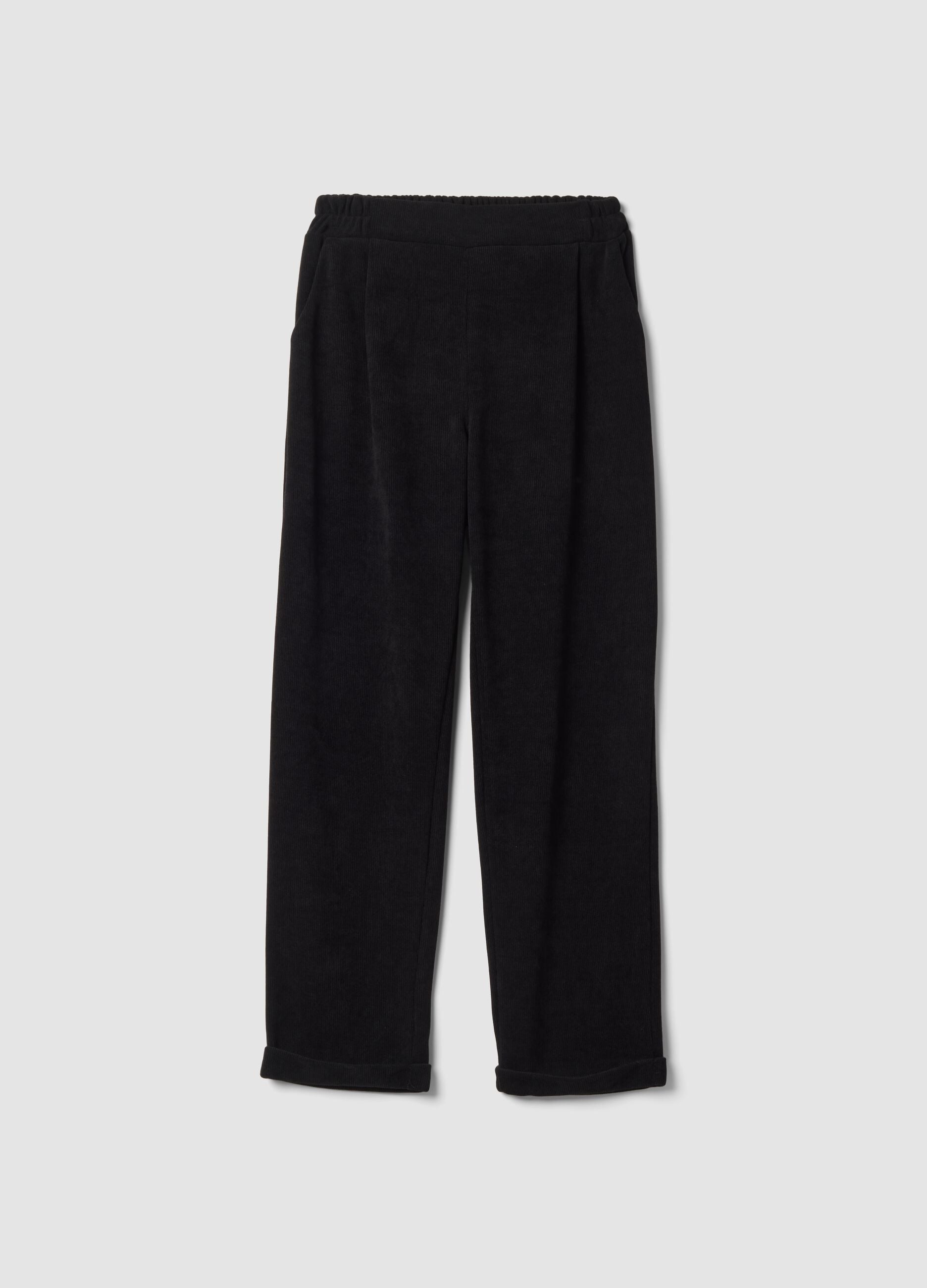 Schwarze Ripp-Hose aus Stretchmaterial, Regular Fit