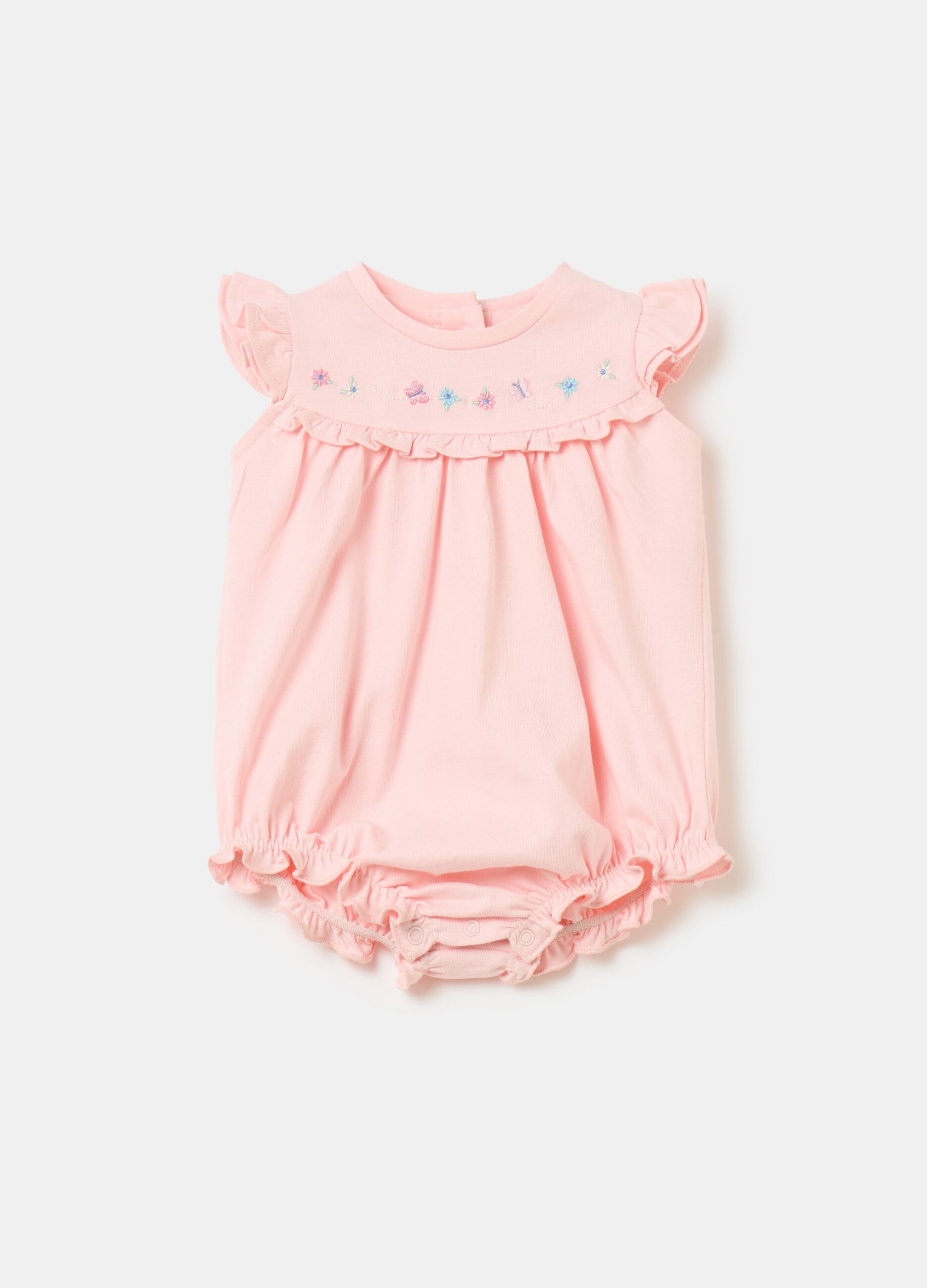 Organic cotton romper suit with embroidery