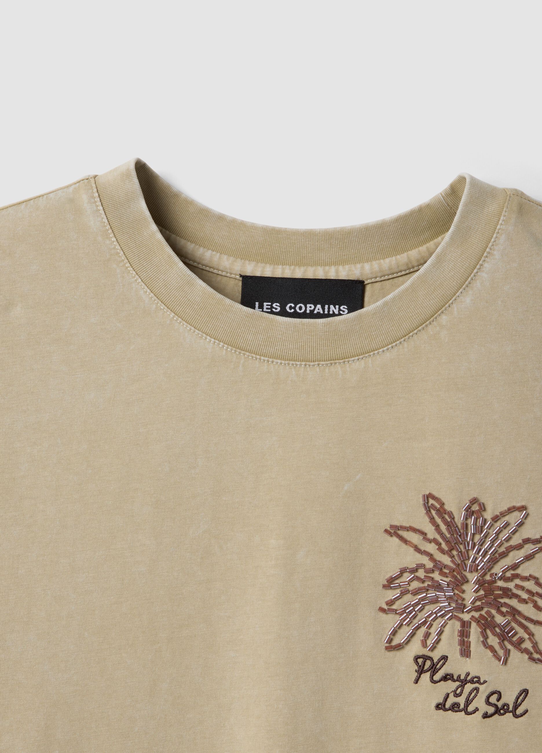 Beige short-sleeve pure cotton T-shirt