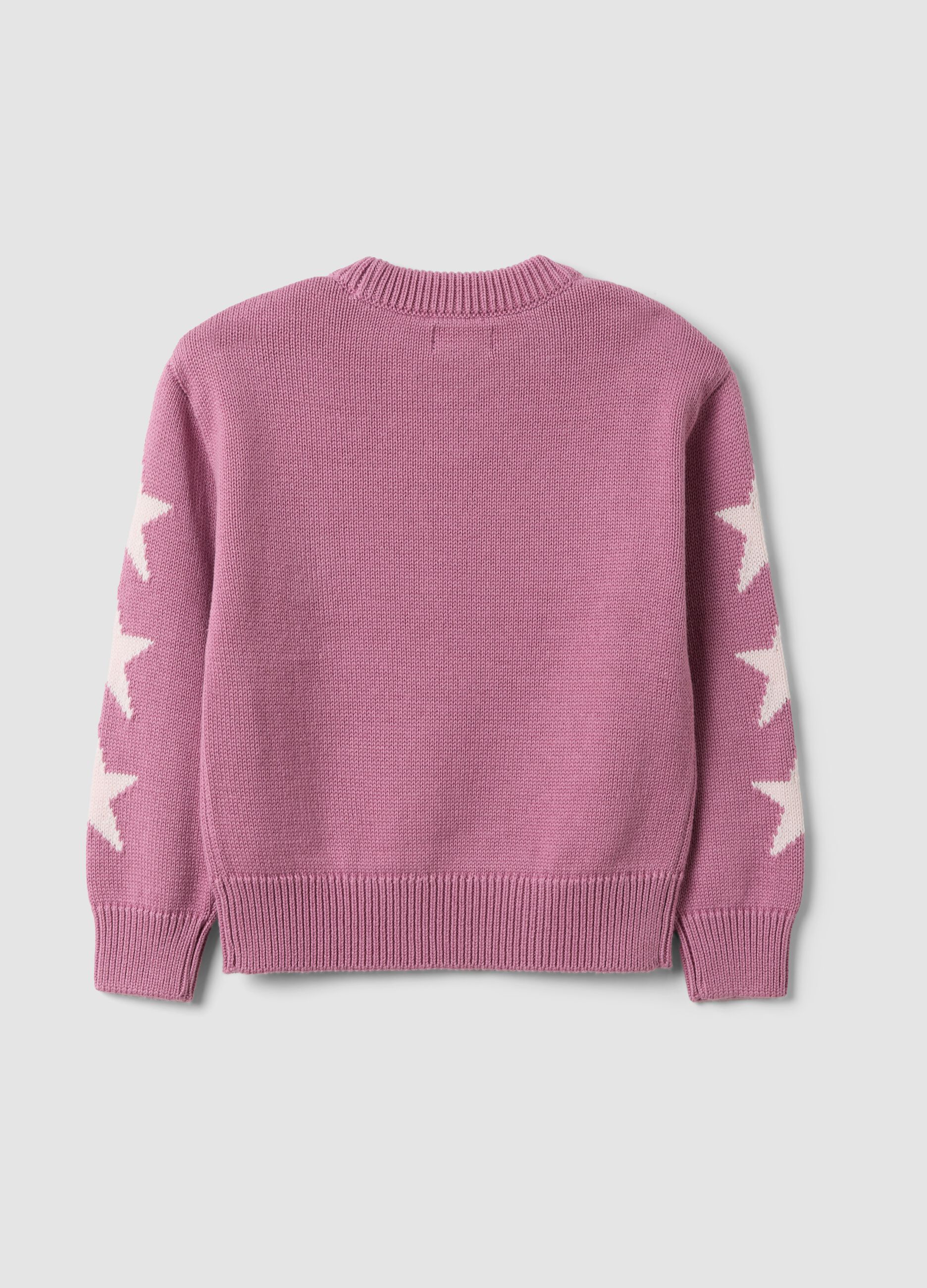 Rosa Pullover aus Baumwollmix mit Jacquard-Sternen f&uuml;r M&auml;dchen