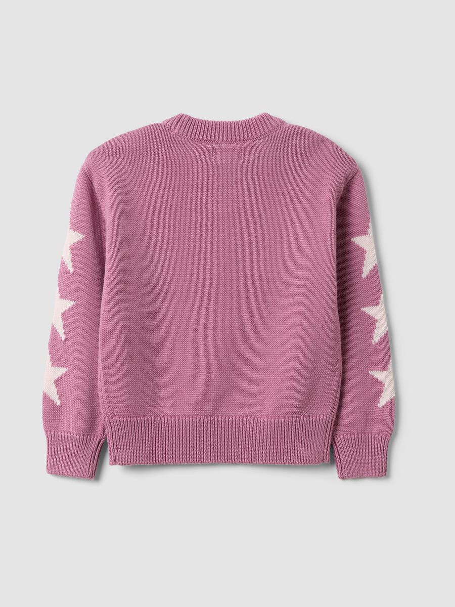 Pink cotton-blend jumper with jacquard stars for girls_1