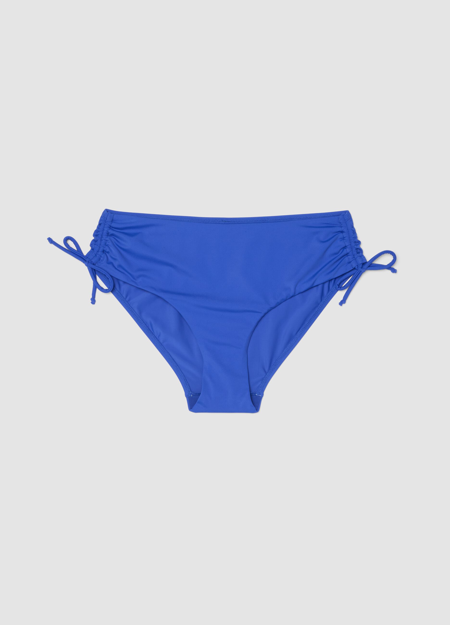 Blue high-waisted stretch fabric bikini bottoms