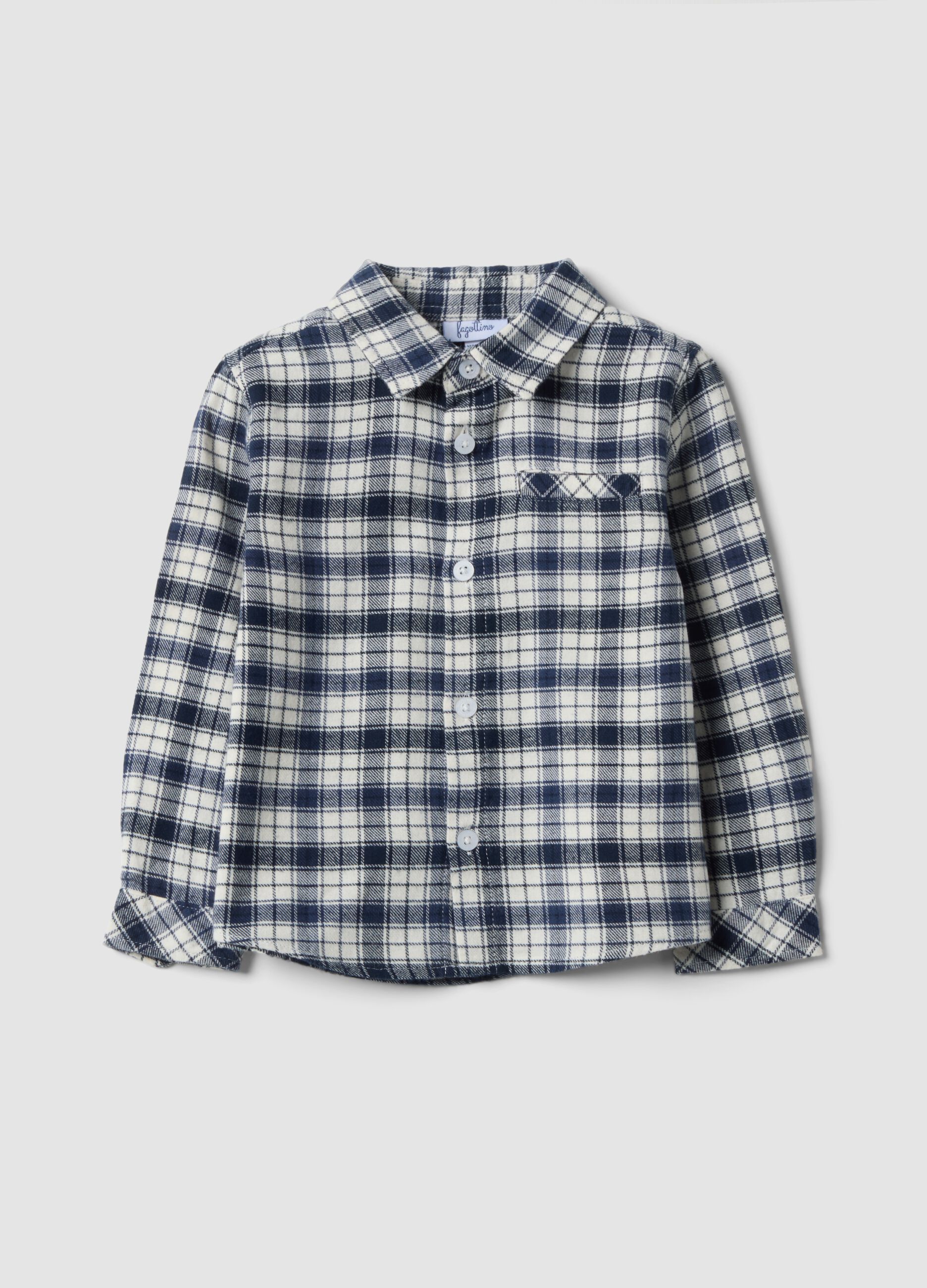 White checked shirt in pure cotton flannel
