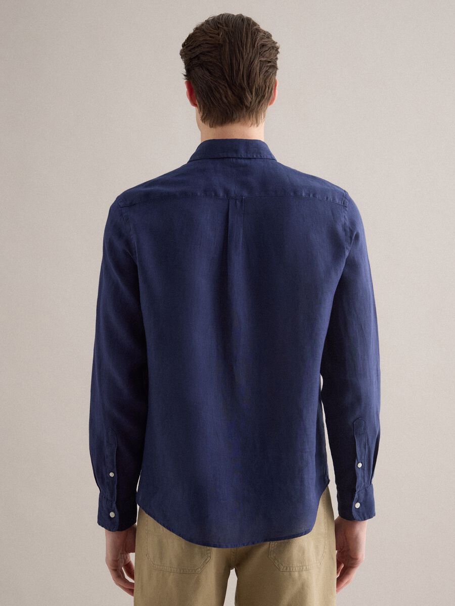 Regular Fit Long-Sleeve Pure Linen Blue Shirt_3