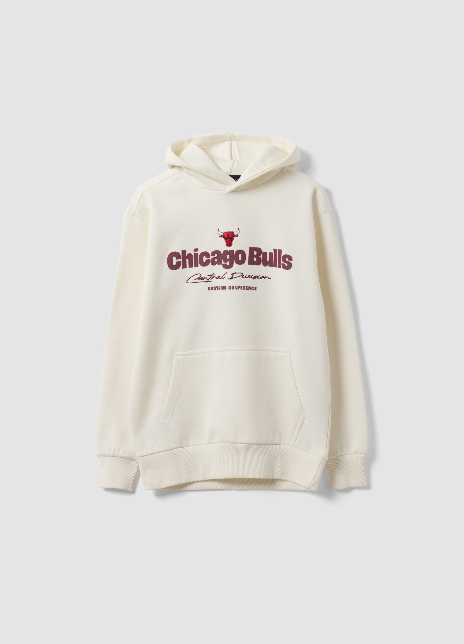 Sweatshirt branca com capuz em mistura de algod&atilde;o e log&oacute;tipo Chicago Bulls