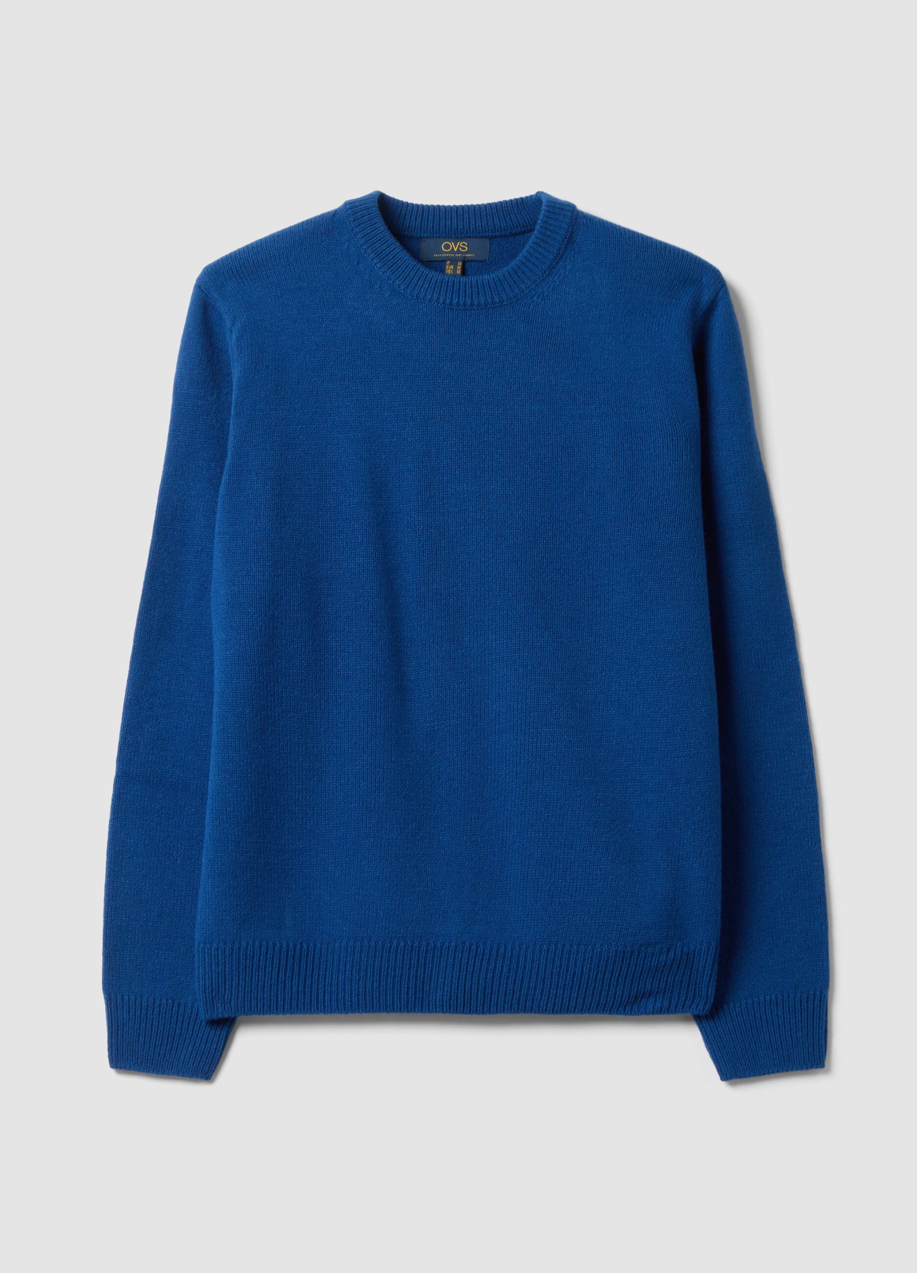 Blue crew-neck jersey knit jumper, regular fit
