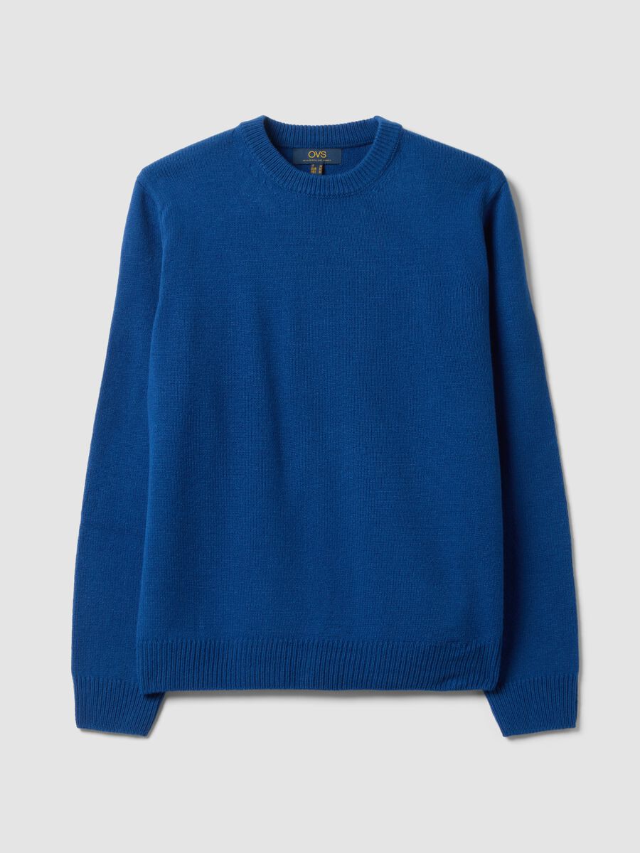 Blue crew-neck jersey knit jumper, regular fit_0