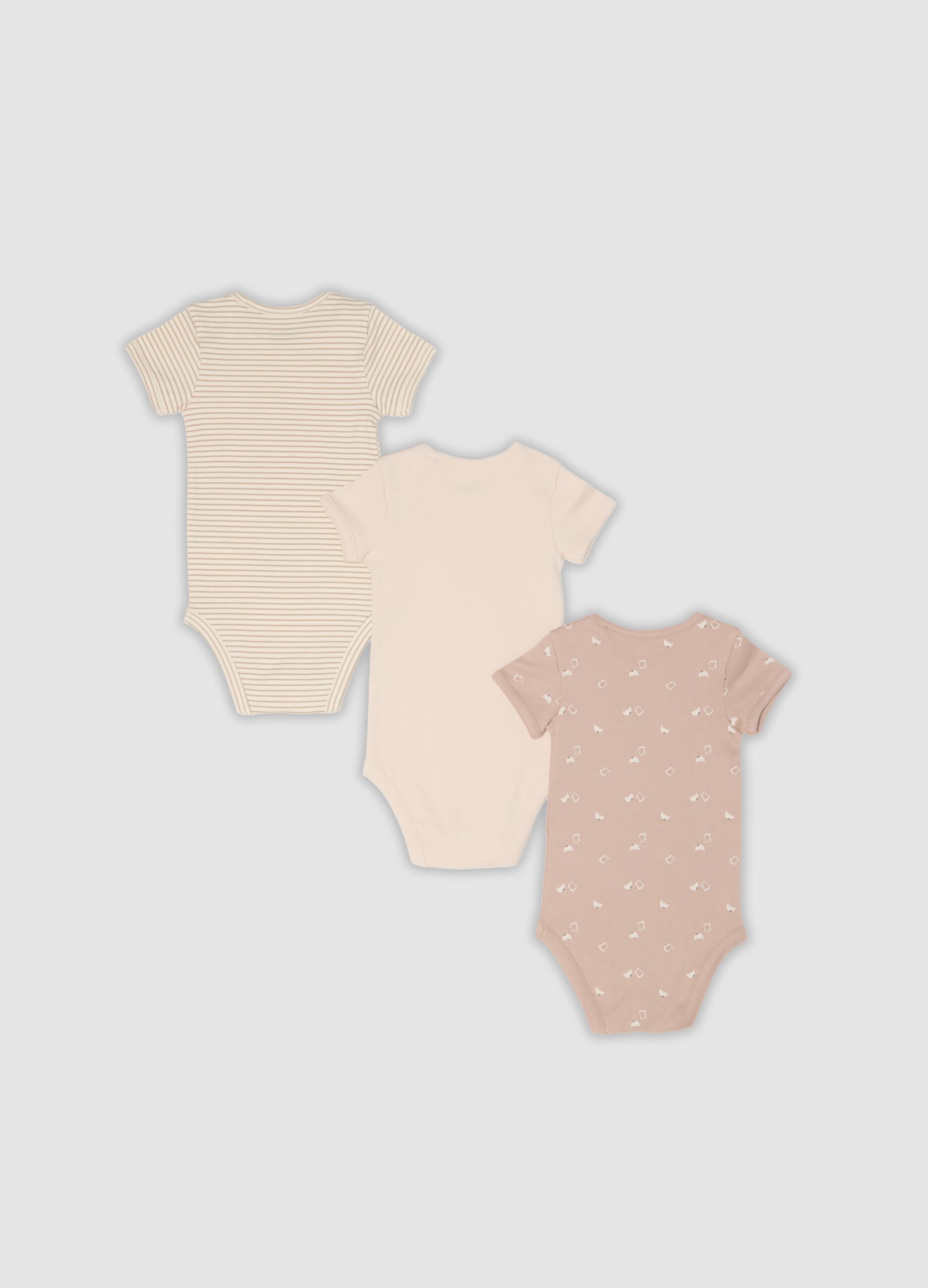 Tripack di body rosa e beige in cotone organico a maniche corte per neonati e bimbi