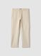 Beige Stretch Cotton Blend Joggers, Regular Fit_4