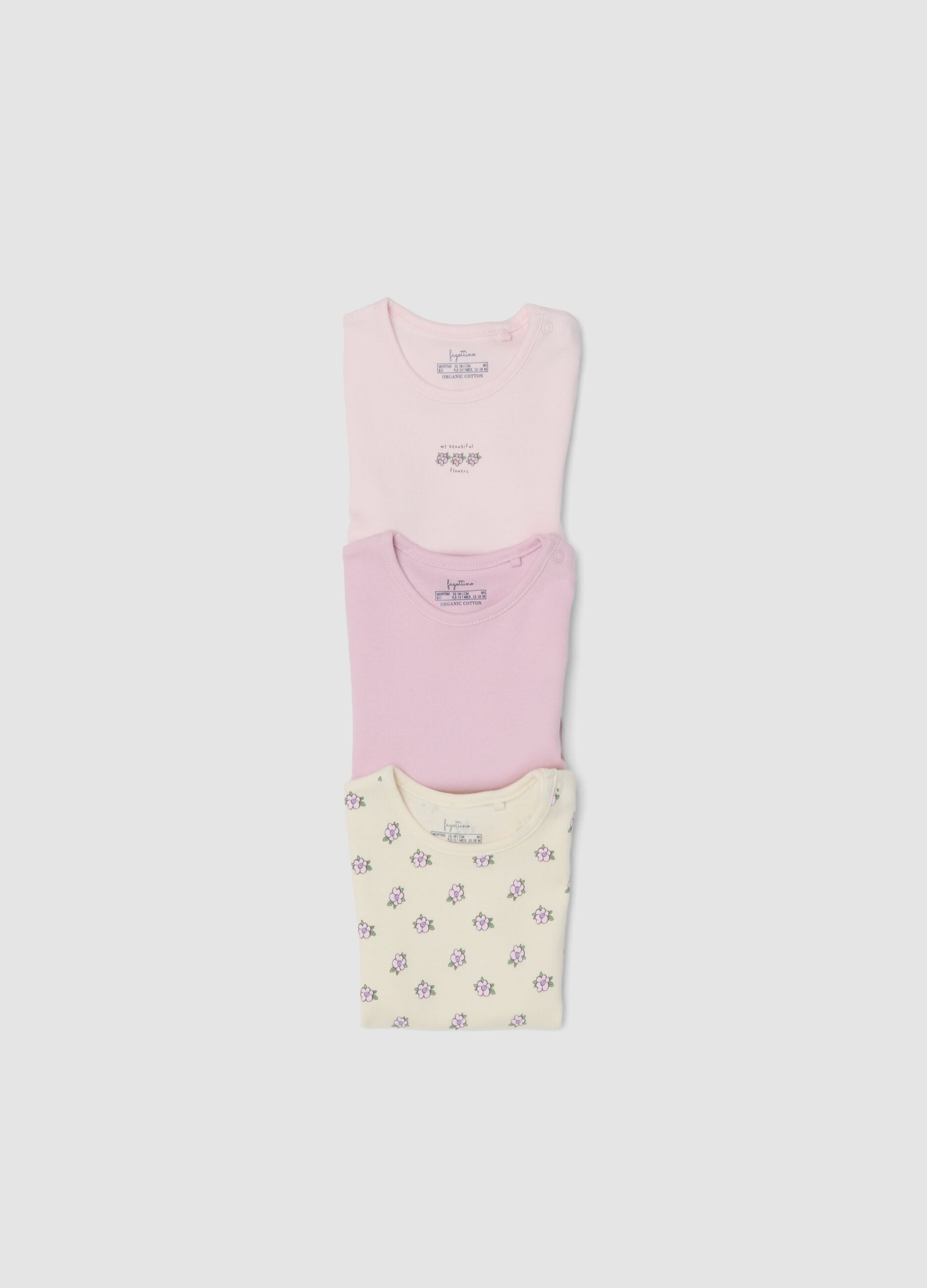 Tripack di body multicolor in cotone organico per neonata e bimba
