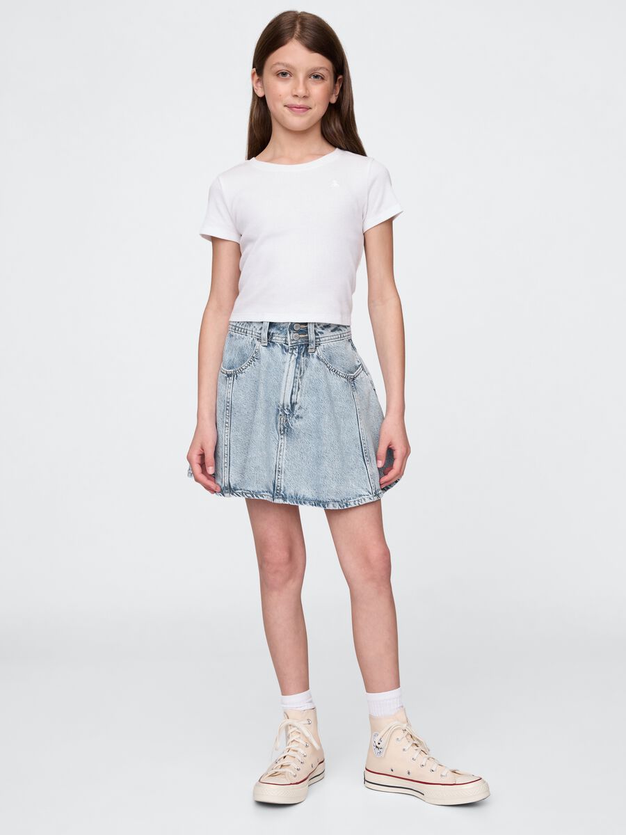 Flared denim skirt with pockets_0