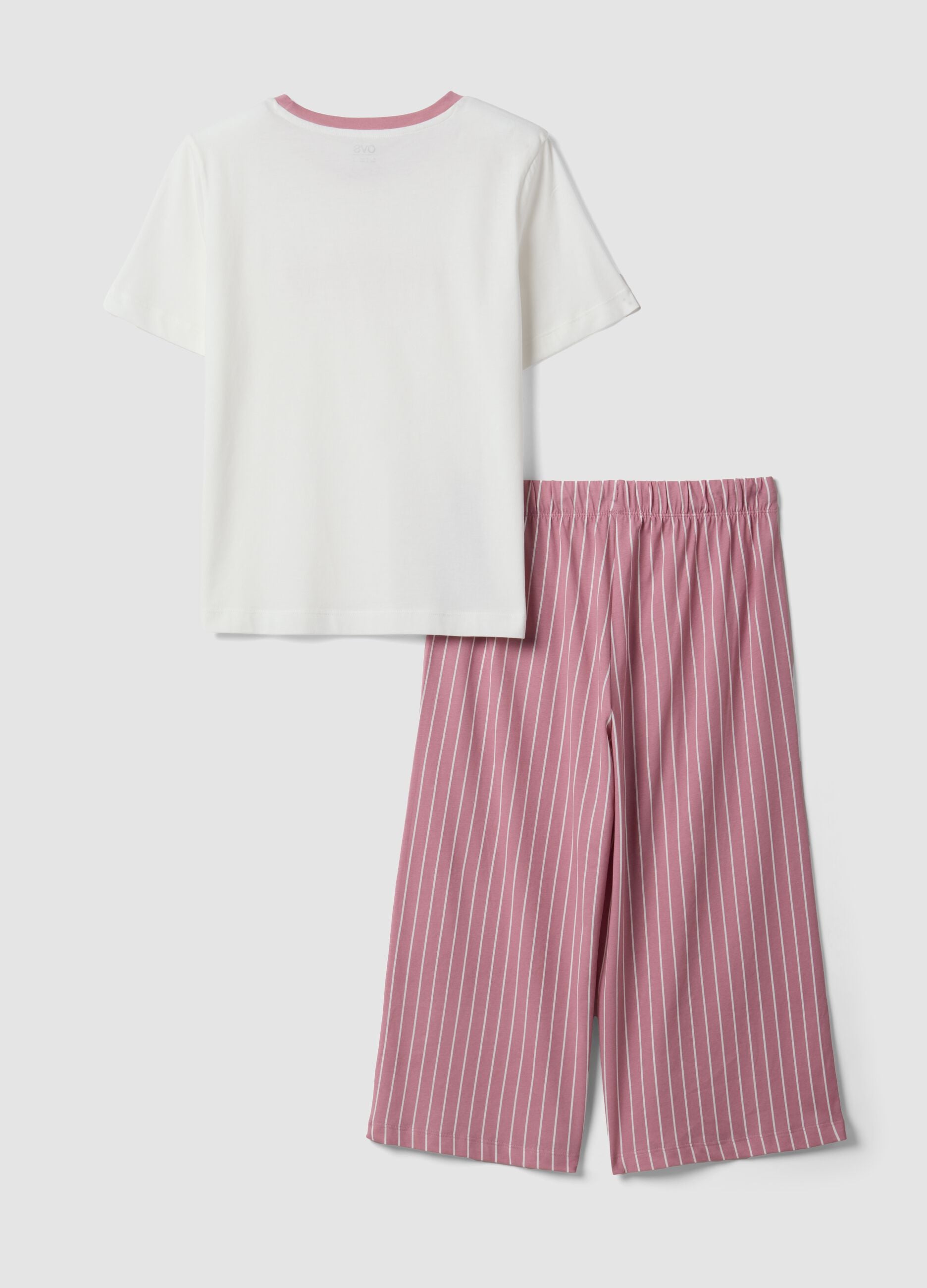 Pink and white organic cotton pyjamas with cropped trousers