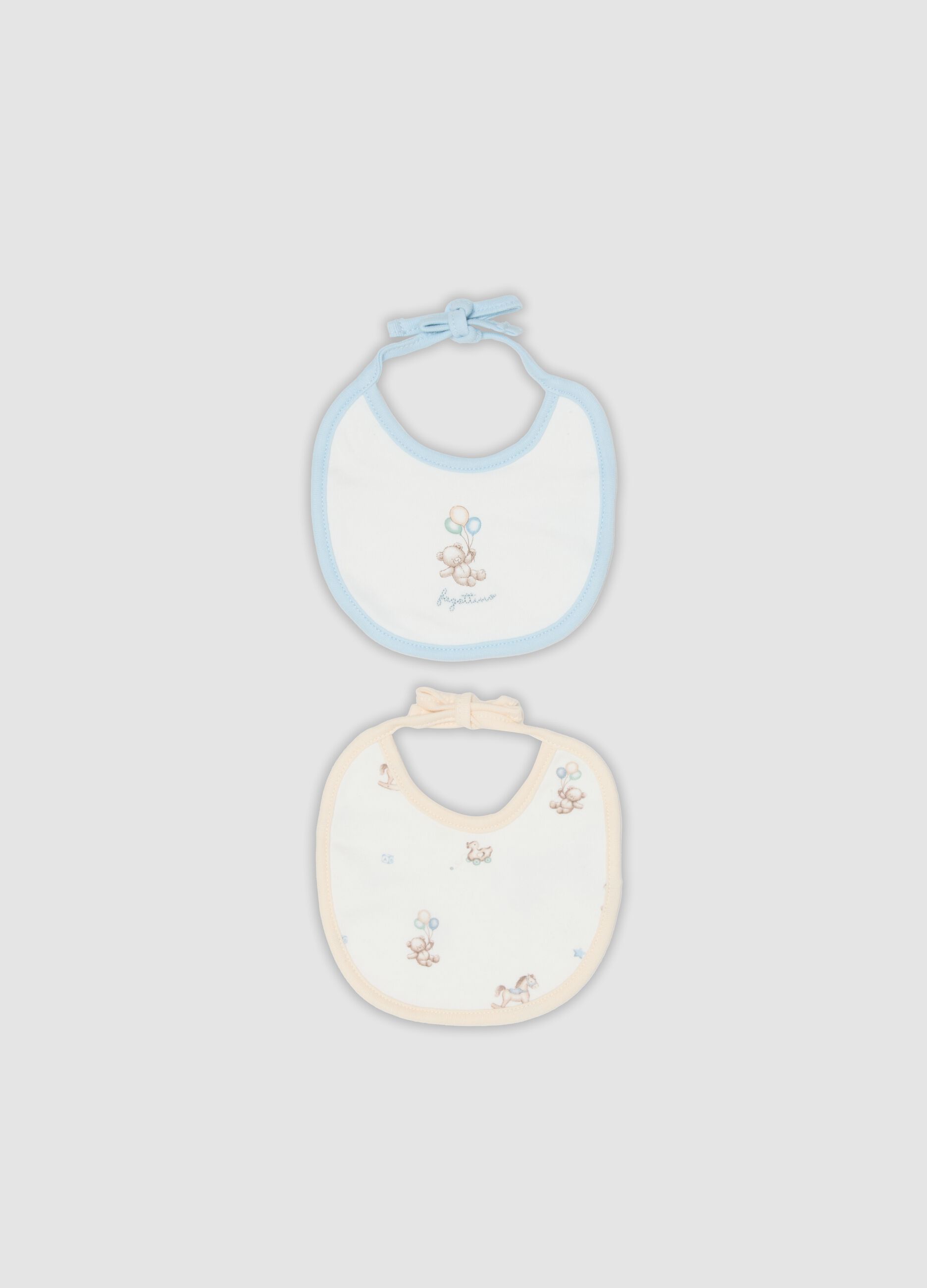 2er-Pack blaue und gelbe Baby-L&auml;tzchen aus reiner Bio-Baumwolle mit Prints