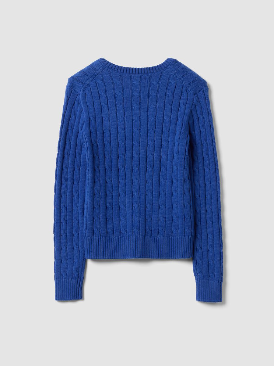 Blue pure cotton cable-knit jumper with deep V-neck_2